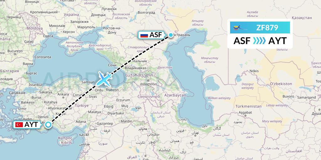 ZF879 Azur Air Flight Map: Astrakhan to Antalya