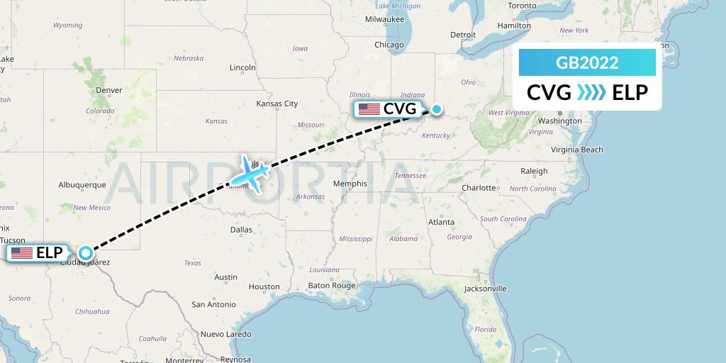 GB2022 ABX Air Flight Map: Cincinnati to El Paso