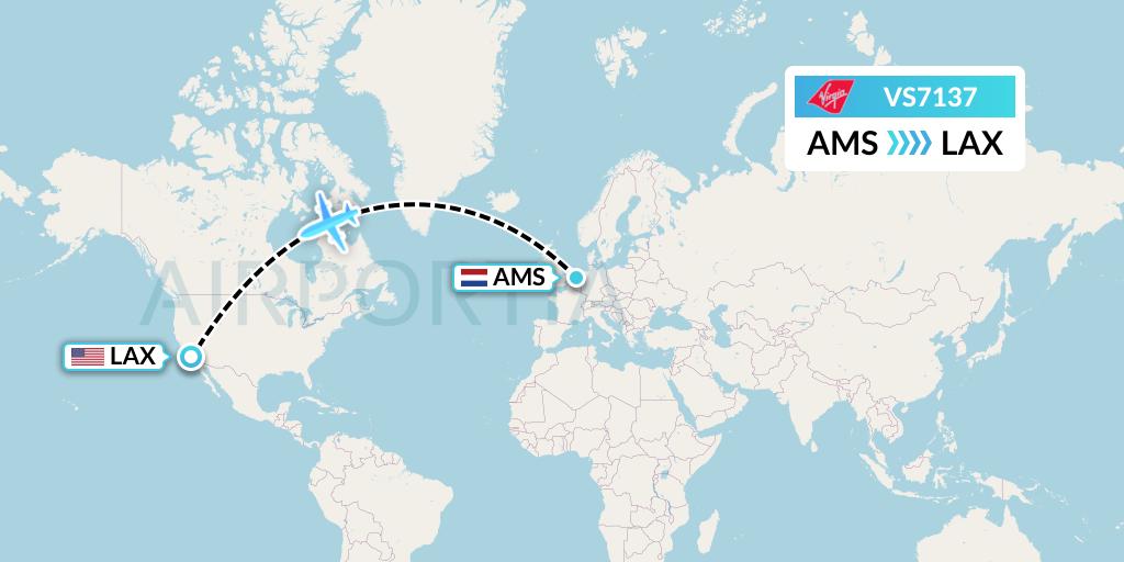 VS7137 Virgin Atlantic Airways Flight Map: Amsterdam to Los Angeles