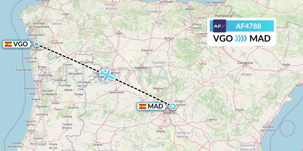 AF4788 Air France Flight Map: Vigo to Madrid