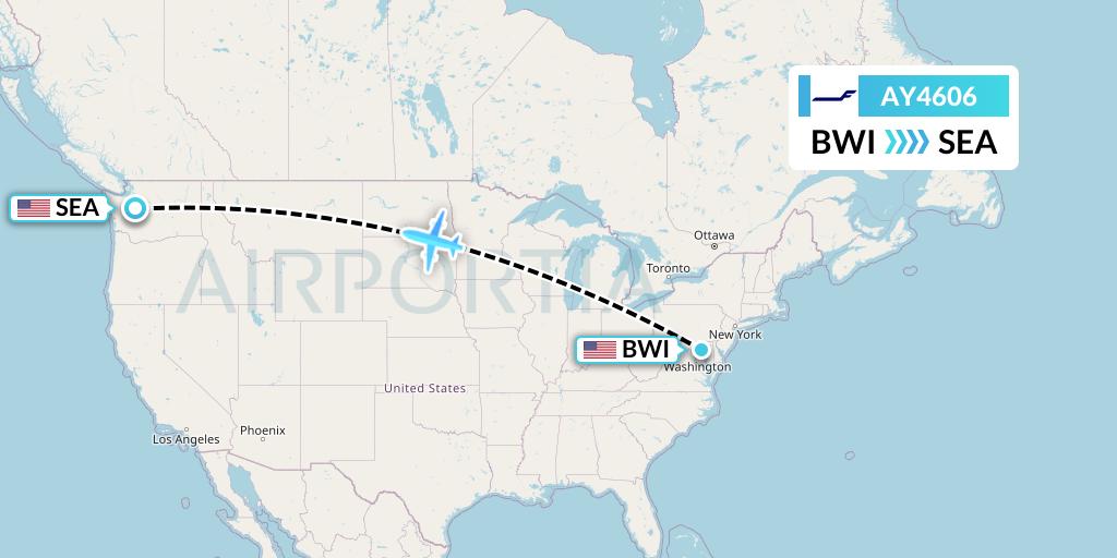 AY4606 Finnair Flight Map: Baltimore to Seattle