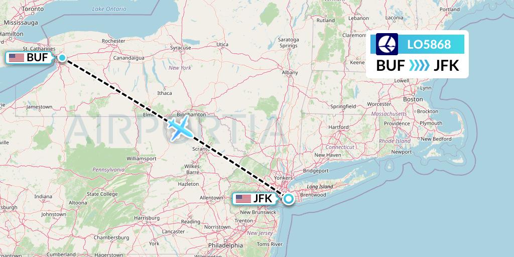 LO5868 LOT Flight Map: Buffalo to New York