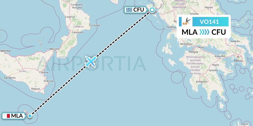 VO141 Voyage Air Flight Map: Malta to Corfu