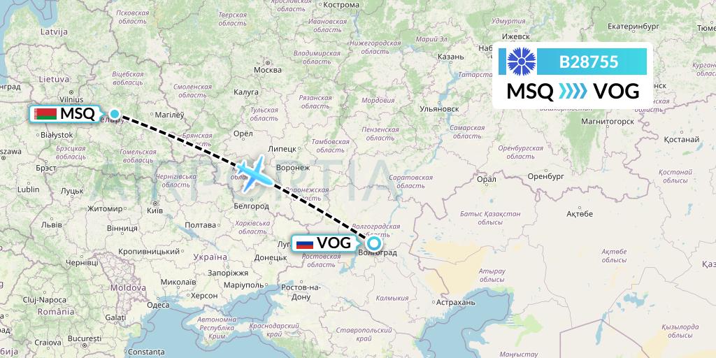 B28755 Belavia Flight Map: Minsk to Volgograd