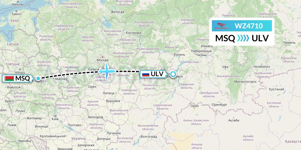 WZ4710 Red Wings Flight Map: Minsk to Ulyanovsk