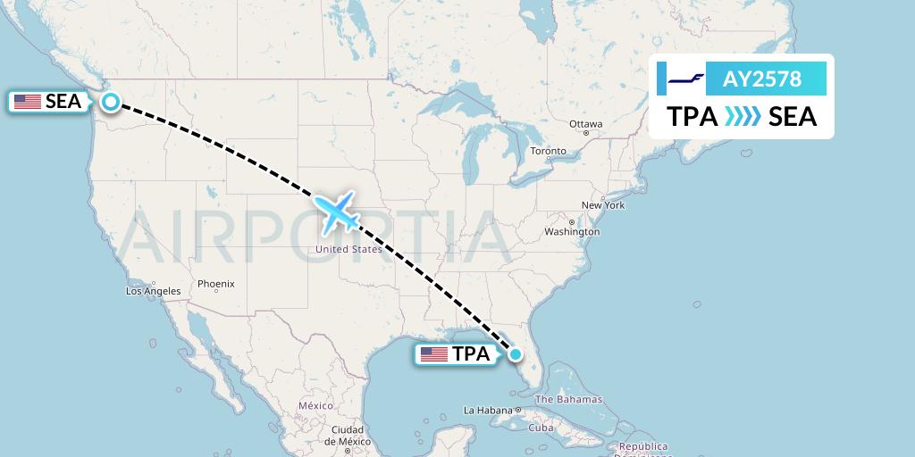 AY2578 Finnair Flight Map: Tampa to Seattle