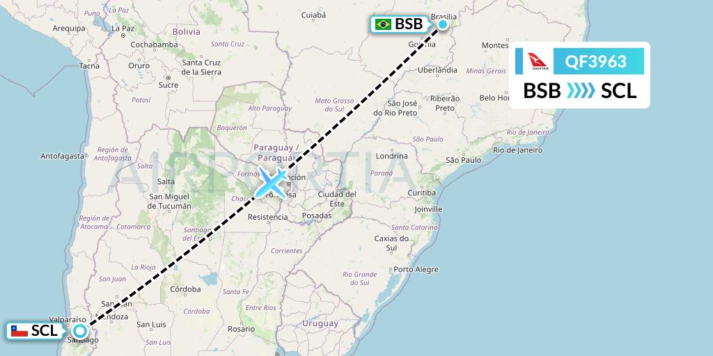 QF3963 Qantas Flight Map: Brasilia to Santiago