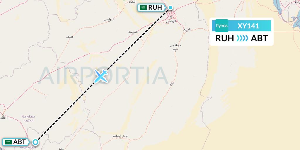 XY141 Flynas Flight Map: Riyadh to Al-Baha