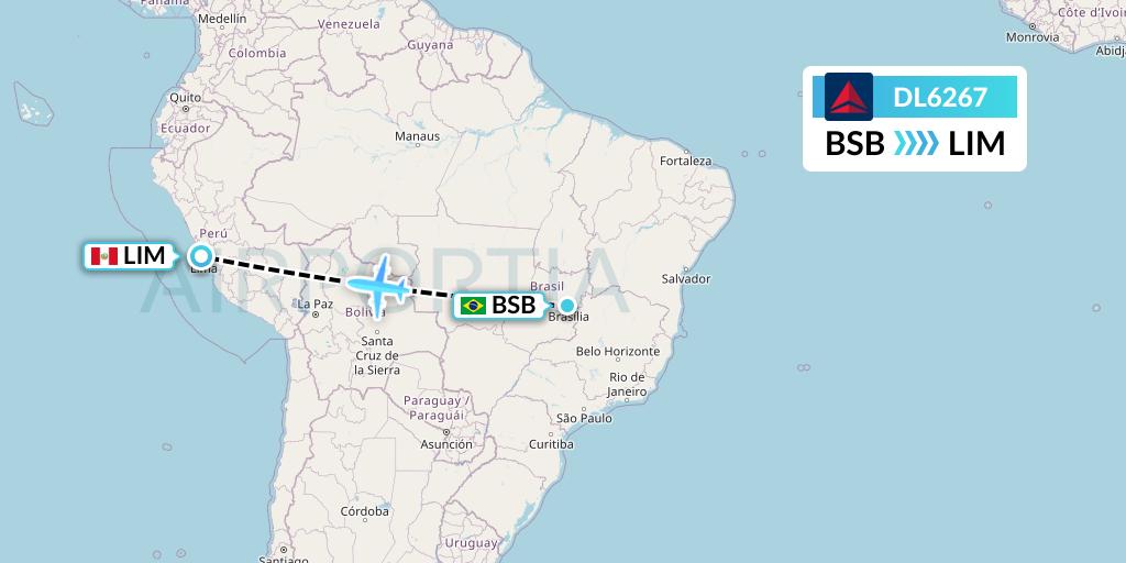 DL6267 Delta Air Lines Flight Map: Brasilia to Lima