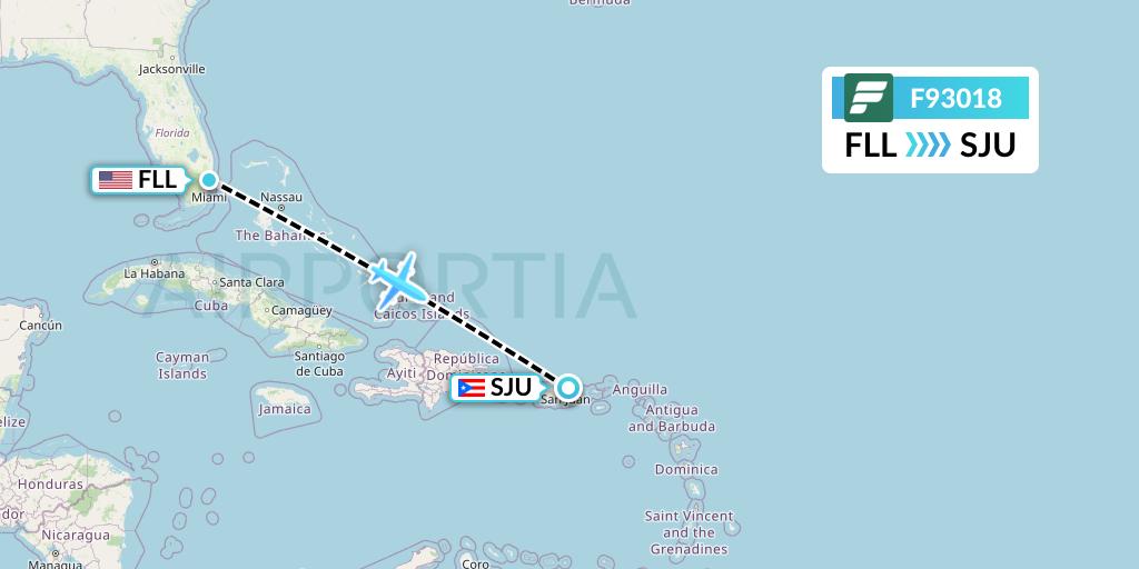 F93018 Frontier Airlines Flight Map: Fort Lauderdale to San Juan