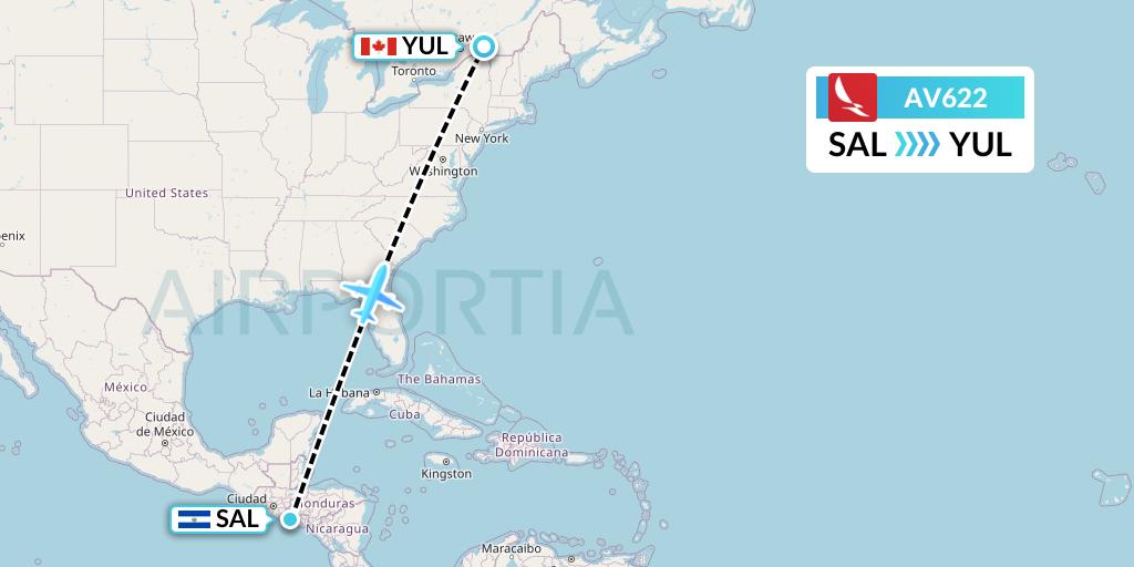AV622 Avianca Flight Map: San Salvador to Montreal