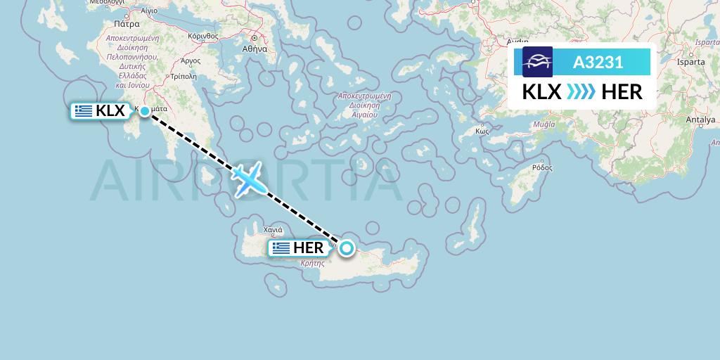 A3231 Flight Status Aegean Airlines Kalamata to Heraklion (AEE231)