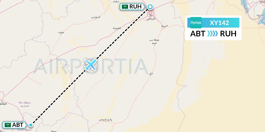 XY142 Flynas Flight Map: Al-Baha to Riyadh