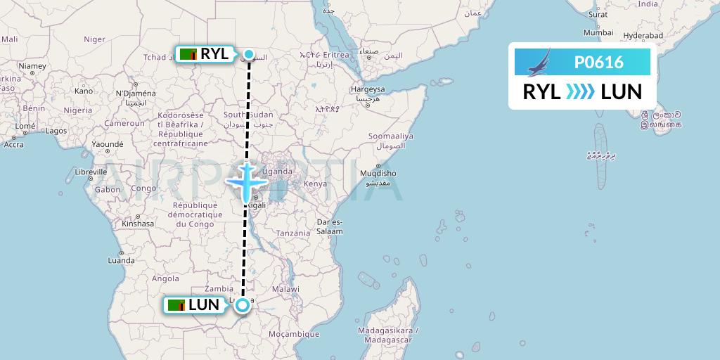 P0616 Proflight Air Services Flight Map: Lusaka to Lusaka