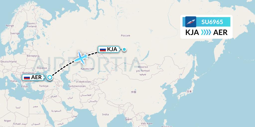 SU6965 Aeroflot Flight Map: Krasnoyarsk to Sochi