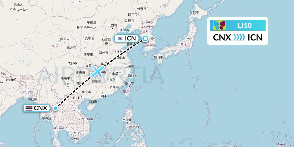 LJ10 Jin Air Flight Map: Chiang Mai to Seoul