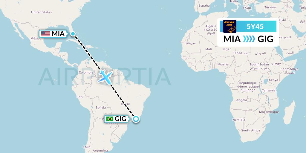 5Y45 Atlas Air Flight Map: Miami to Rio de Janeiro