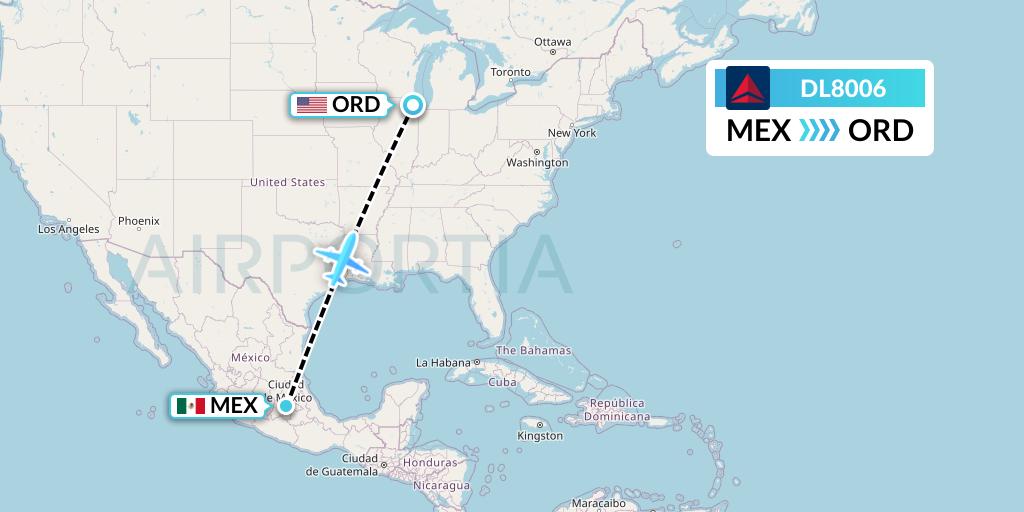 DL8006 Delta Air Lines Flight Map: Mexico City to Chicago
