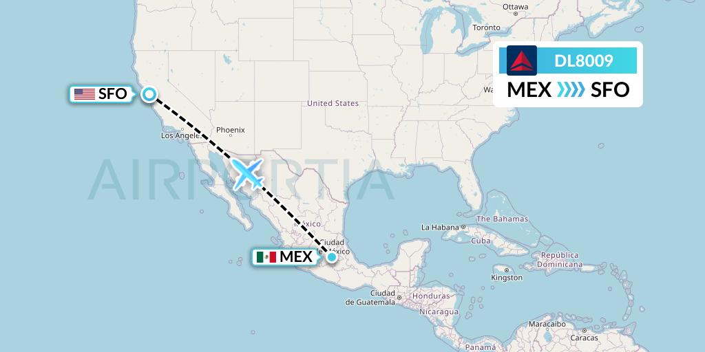 DL8009 Delta Air Lines Flight Map: Mexico City to San Francisco