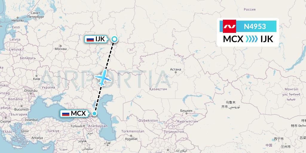 N4953 Nordwind Airlines Flight Map: Makhachkala to Izhevsk
