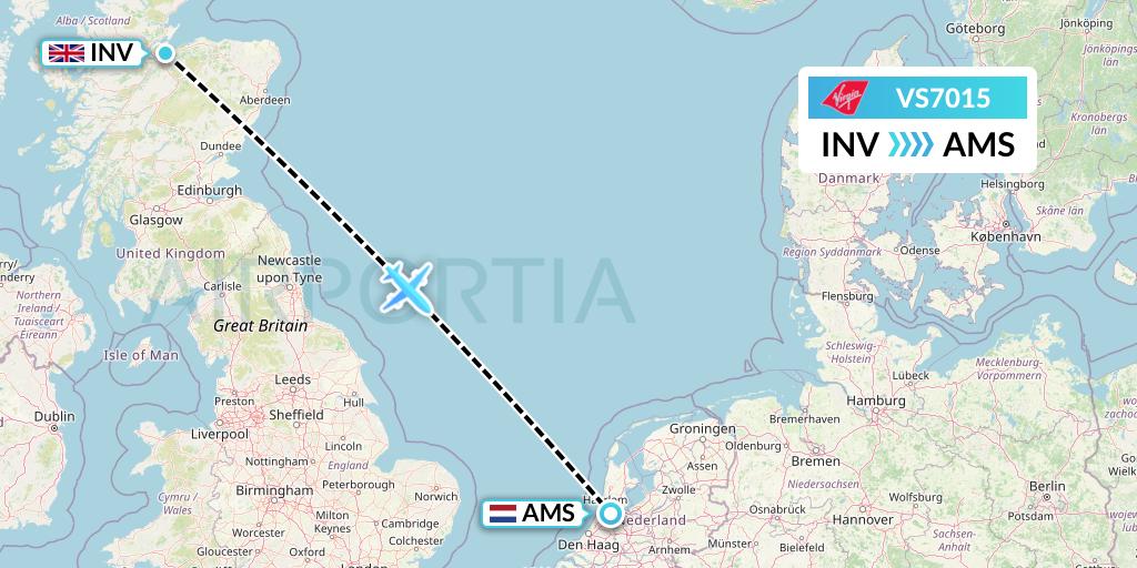 VS7015 Virgin Atlantic Airways Flight Map: Inverness to Amsterdam