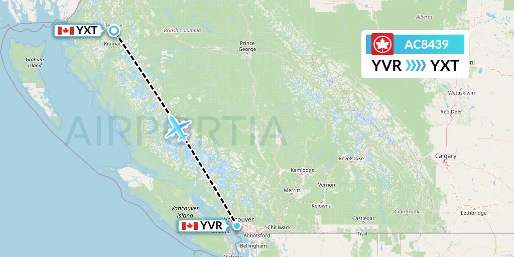 AC8439 Air Canada Flight Map: Vancouver to Terrace