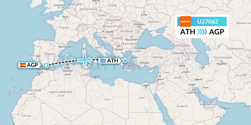 U27062 EasyJet Flight Map: Athens to Malaga