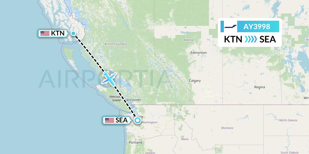 AY3998 Finnair Flight Map: Ketchikan to Seattle