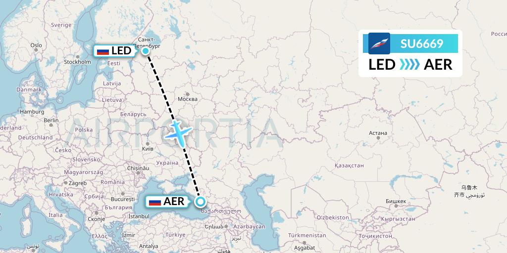 SU6669 Aeroflot Flight Map: St. Petersburg to Sochi