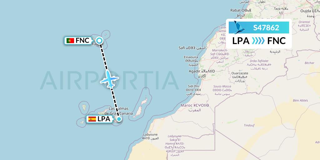 S47862 Azores Airlines Flight Map: Las Palmas to Funchal