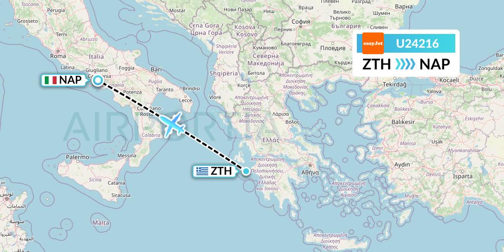 U24216 EasyJet Flight Map: Zakynthos to Naples
