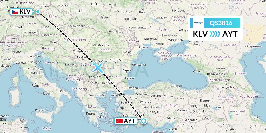 QS3816 Smartwings Flight Map: Karlovy Vary to Antalya