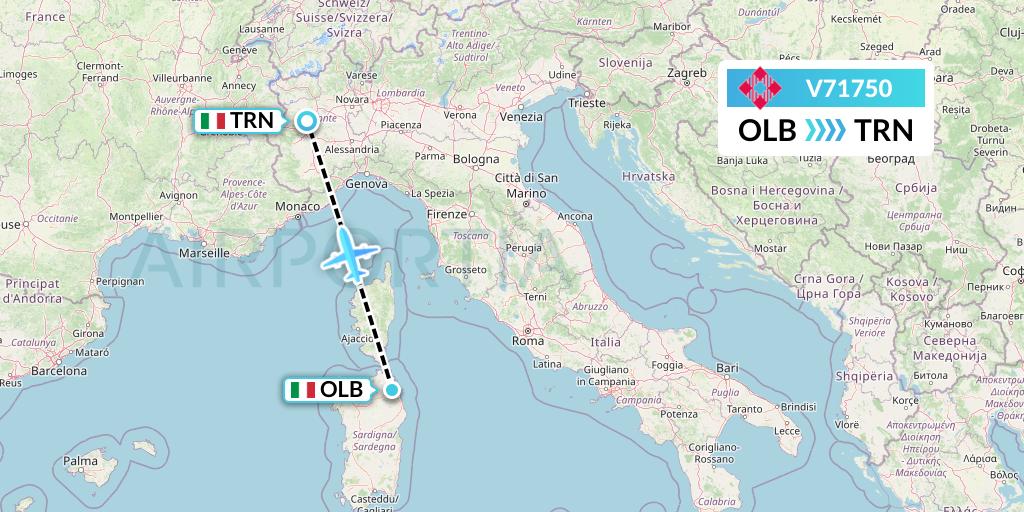 V71750 Volotea Flight Map: Olbia to Turin