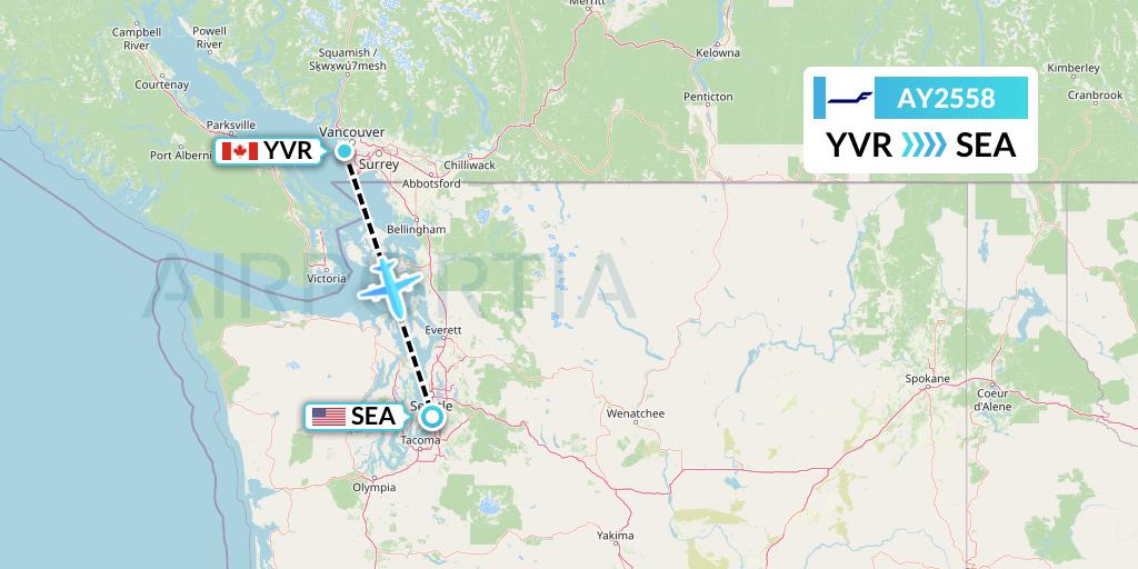 AY2558 Finnair Flight Map: Vancouver to Seattle