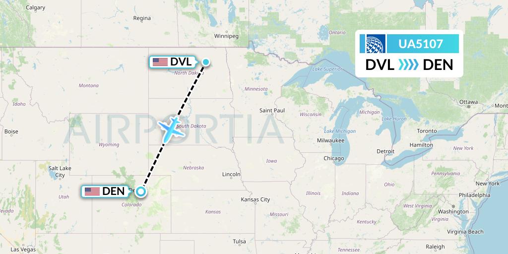 UA5107 United Airlines Flight Map: Devils Lake to Denver
