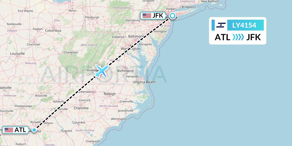 LY4154 El Al Flight Map: Atlanta to New York