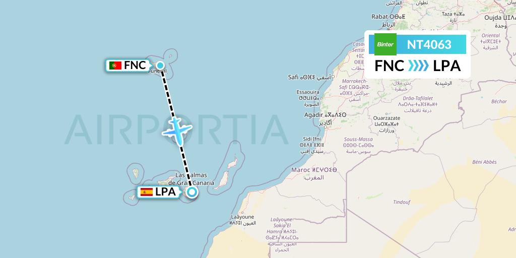 NT4063 Binter Canarias Flight Map: Funchal to Las Palmas