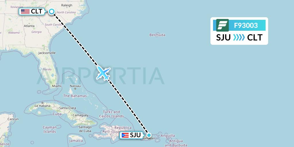 F93003 Frontier Airlines Flight Map: San Juan to Charlotte