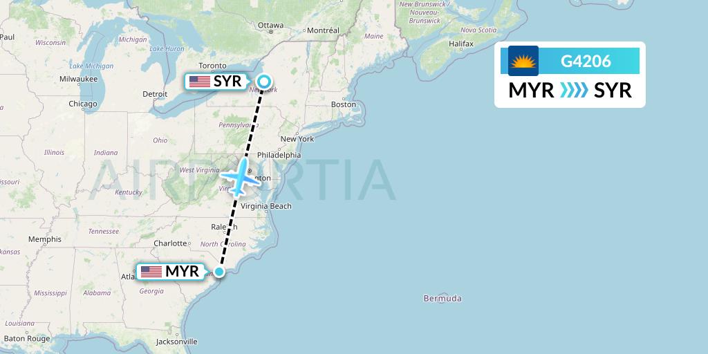 G4206 Allegiant Air Flight Map: Myrtle Beach to Syracuse
