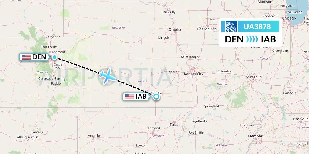 UA3878 United Airlines Flight Map: Denver to Wichita