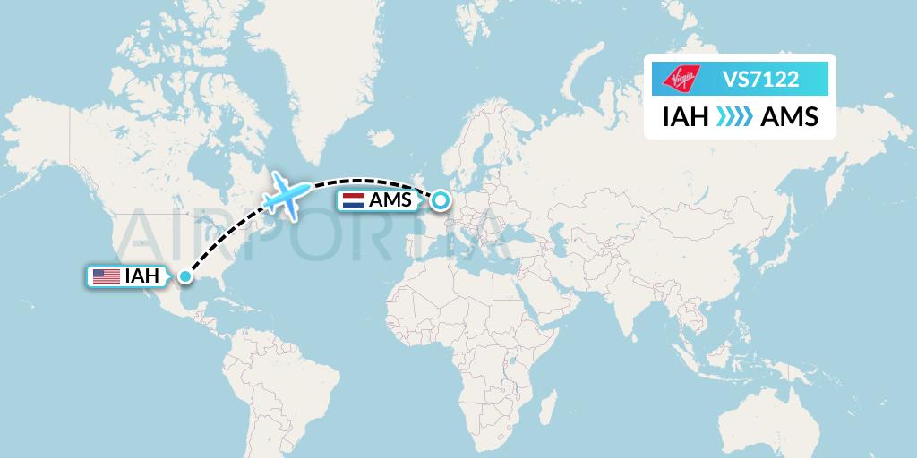 VS7122 Virgin Atlantic Airways Flight Map: Houston to Amsterdam