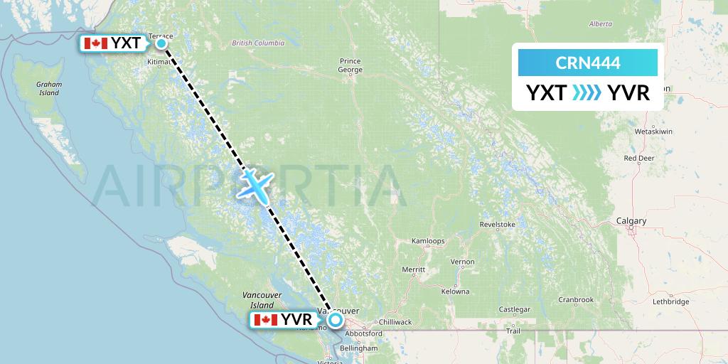 CRN444 Aerocaribbean Flight Map: Terrace to Vancouver