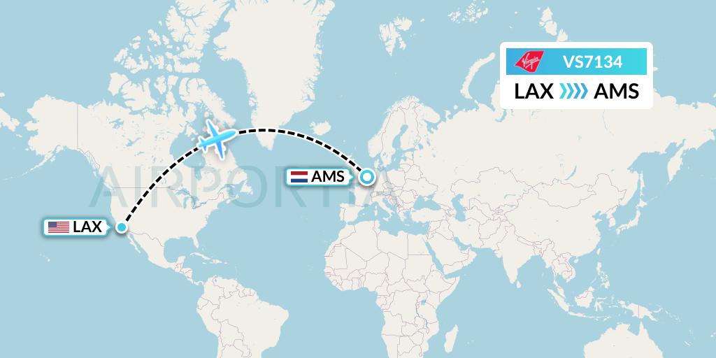 VS7134 Virgin Atlantic Airways Flight Map: Los Angeles to Amsterdam