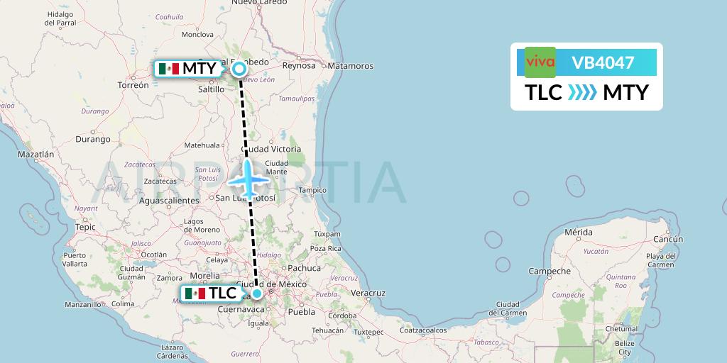 VB4047 VivaAerobus Flight Map: Mexico City to Monterrey