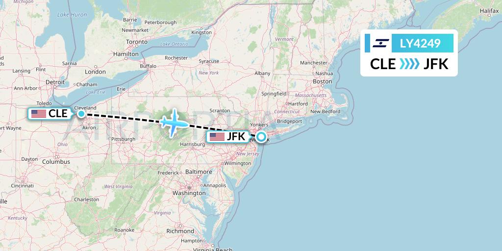 LY4249 El Al Flight Map: Cleveland to New York