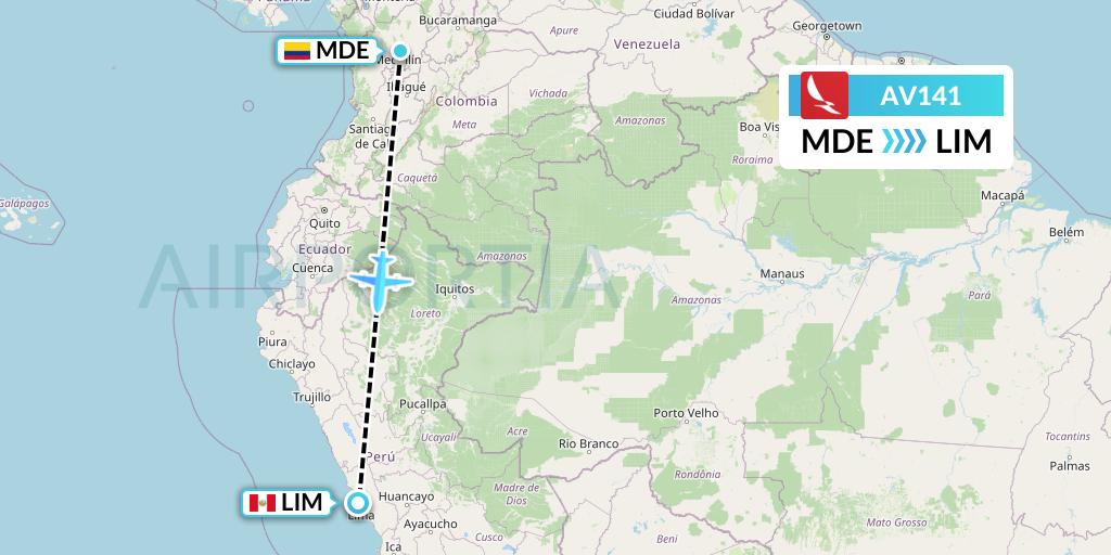 AV141 Avianca Flight Map: Medellin to Lima