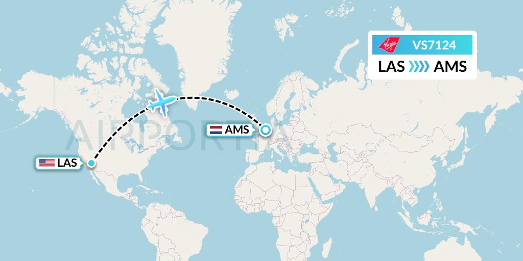 VS7124 Virgin Atlantic Airways Flight Map: Las Vegas to Amsterdam