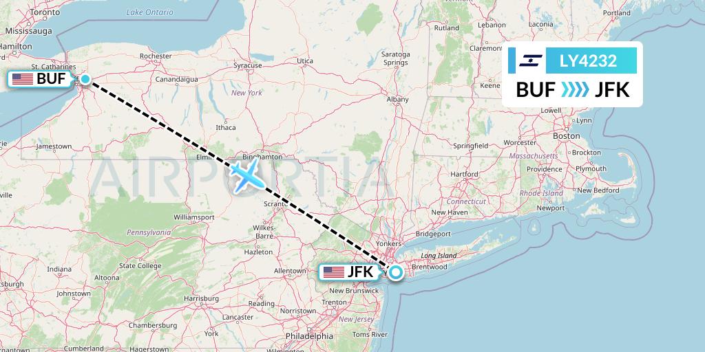 LY4232 El Al Flight Map: Buffalo to New York