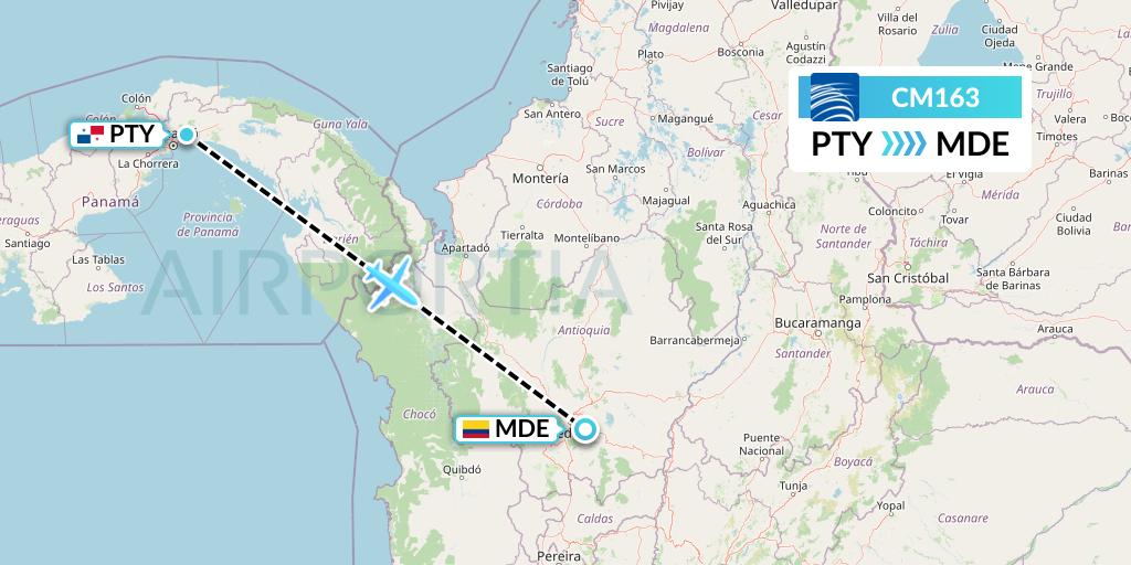 CM163 Copa Airlines Flight Map: Panama City to Medellin