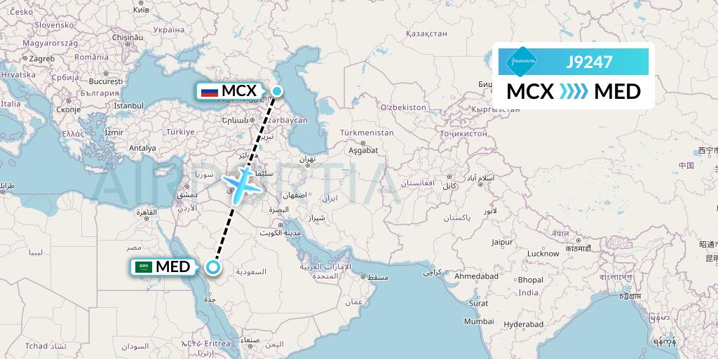 J9247 Jazeera Airways Flight Map: Makhachkala to Medina